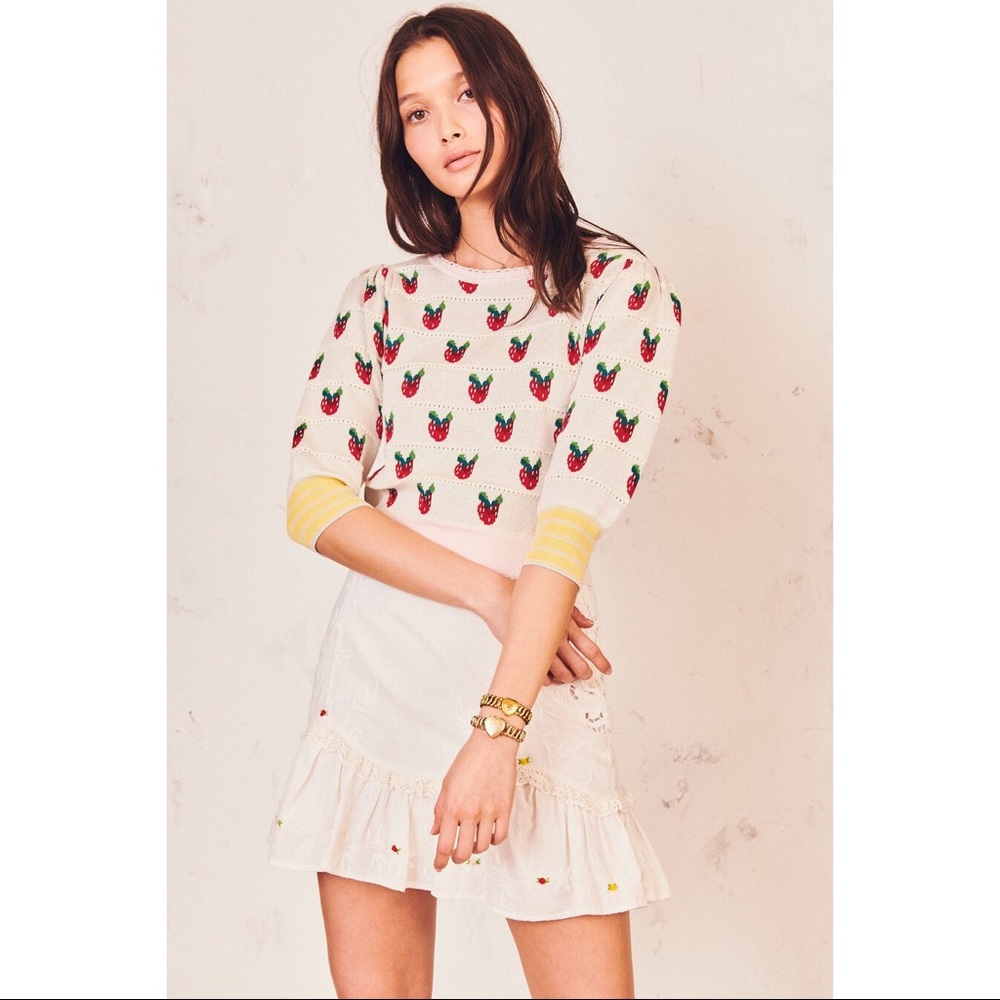 LoveShackFancy Isha Top Strawberry Fields Sweater